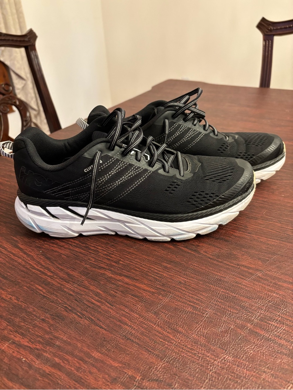 Hoka One One Black Athletic Running Shoes with White Soles